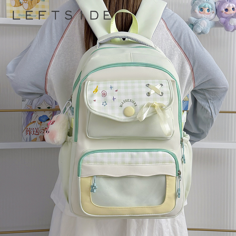 Women Bags 2026 Trends - LEFTSIDE Cute Nylon Patchwork Plaid Bow