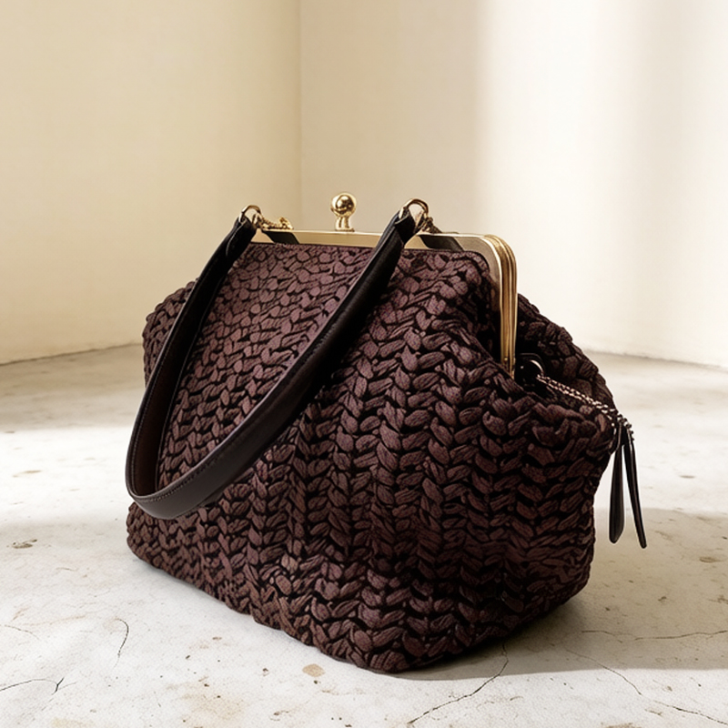 Hand-Woven Kisslock Frame Shou - Women'S Raffia Bags ulasan dan harga
