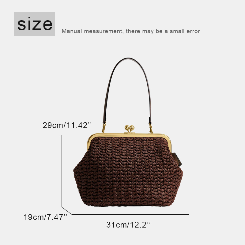 Hand-Woven Kisslock Frame Shou - Women'S Raffia Bags ulasan dan harga