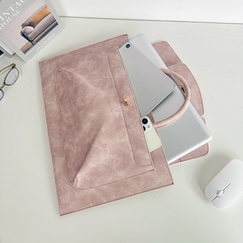 Elegant Pink PU Leather Laptop - Women Hand Bags For Office ulasan dan harga