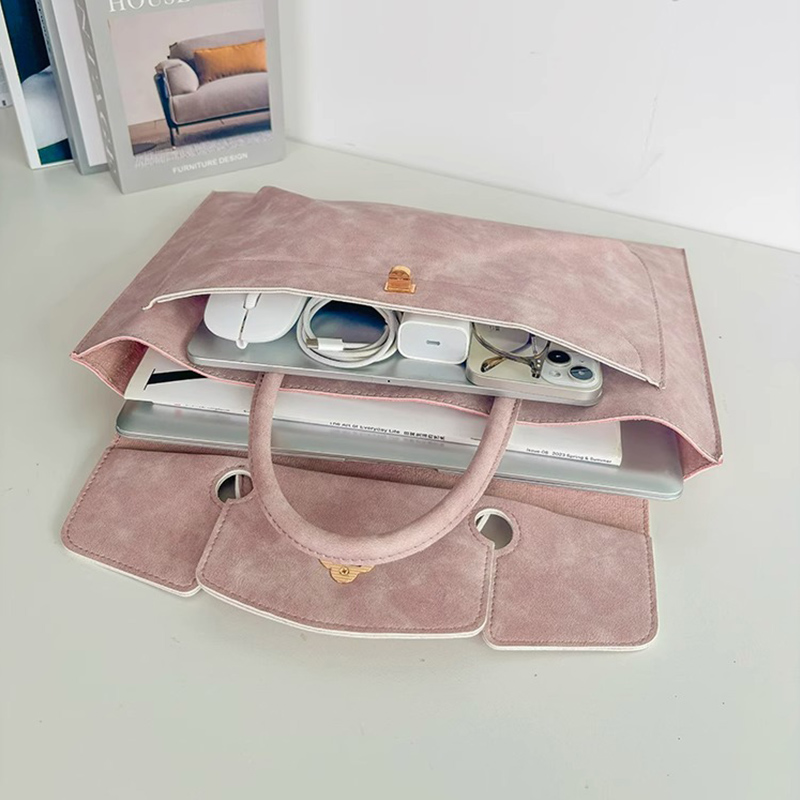 Elegant Pink PU Leather Laptop - Women Hand Bags For Office ulasan dan harga