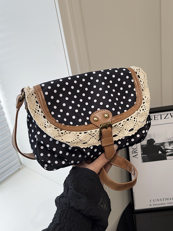 Retro Polka Dot Lace Trim Canv - Women'S Young Bags ulasan dan harga