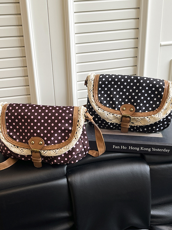 Retro Polka Dot Lace Trim Canv - Women'S Young Bags ulasan dan harga